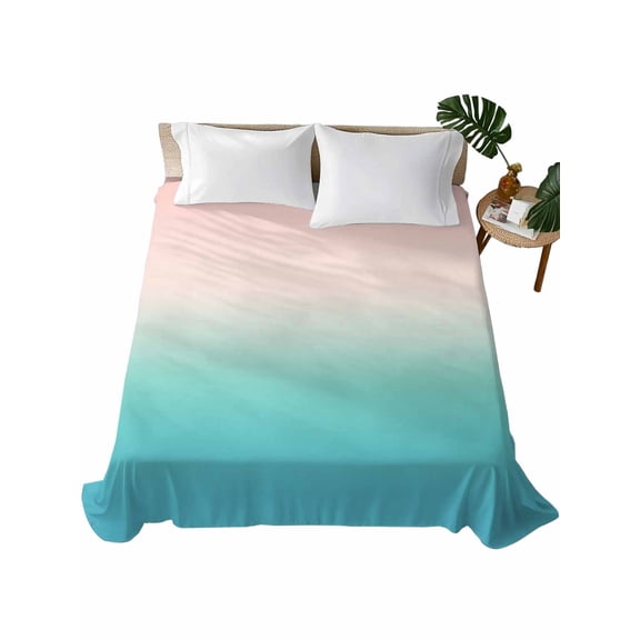 Pink Teal Ombre Flat Sheets Only Queen Size, Soft Breathable Bed Top Sheets for Mattress, Modern Abstract Art Gradient Aesthetics Luxury Bedding Flat Sheets for Home Hotel Bedroom Bed Protection