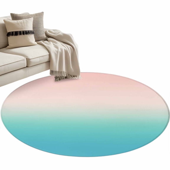 Pink Teal Ombre Large Area Rugs for Bedroom Living Room, Soft Non Slip Carpet Bedside Rug, Modern Abstract Art Gradient Aesthetics Round Floor Cover Kitchen Accent Rug 3' for Dining Room/Office