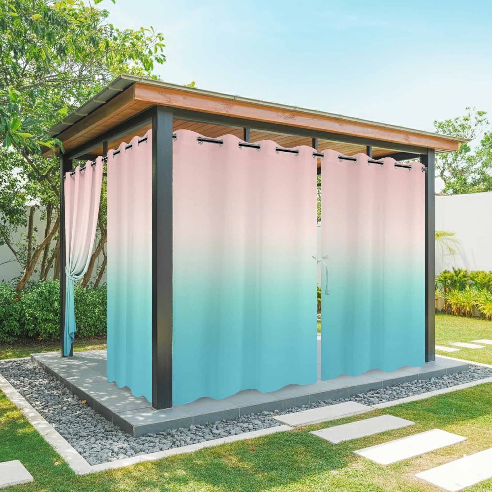 Pink Teal Ombre Outdoor Curtains for Patio Waterproof,Windproof Privacy Curtains with Weighted Bottom,Modern Abstract Art Gradient Aesthetics Outside Drapes for Picnic Garage Yard 54"x84" 2 Panel
