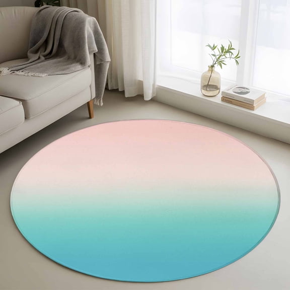 Pink Teal Ombre Round Rug 3ft Washable Circle Entryway Rugs Non Slip Modern Abstract Art Gradient Aesthetics Area Rug Indoor Floor Carpet for Bedroom Kitchen Living Room Office Dining Room Nursery