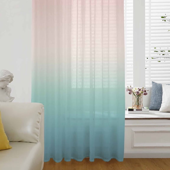 Pink Teal Ombre Semi Sheer Curtains Drapes for Living Room,Bedroom,French Doors Window 84 Inches Long,Modern Abstract Art Gradient Aesthetics Rod Pocket Chiffon Curtain Drapery Voile Draperies Panel