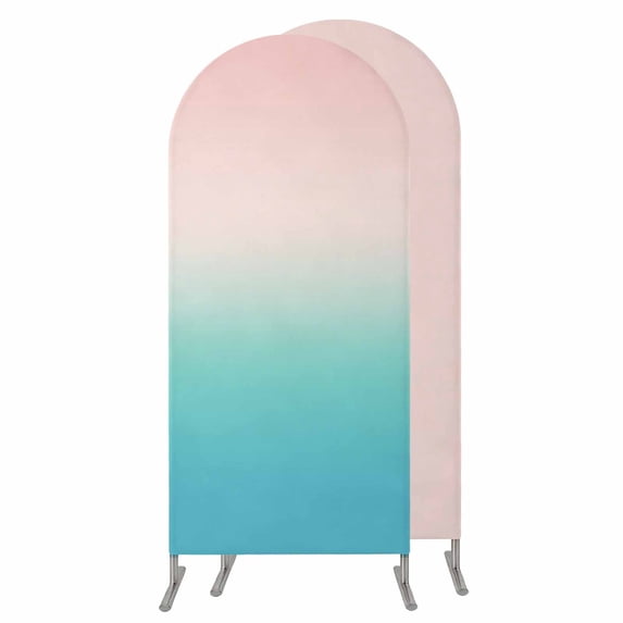 Pink Teal Ombre Wedding Arch Cover,Stretchy Spandex Arch Backdrop Stand Covers 6.6 FT,Modern Abstract Art Gradient Aesthetics Round Top Arched Backdrop Cover for Birthday Party Ceremony Baby Shower