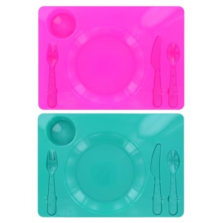 Pink & Teal Plastic Food Tray 14.2x10 inches with Compartment for Home Kitchen Dining Picnic Meal Prep Eating Serving Trays Party Favor Tableware Gift Supplies Dinnerware Set of 2 w/ Bieberon