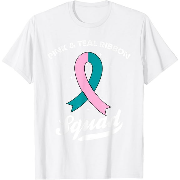 Pink & Teal Ribbon Squad Ovarian Breast Cancer Awareness T-Shirt