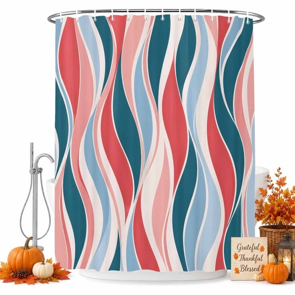 Pink Teal Striped Shower Curtain Set - Long 72" x 84" Washable Bathtub Curtain with 12 Hooks, Modern Colorful Abstract Lines Waterproof Fabric Stall Shower Curtains for Bathroom/Bathtub Décor