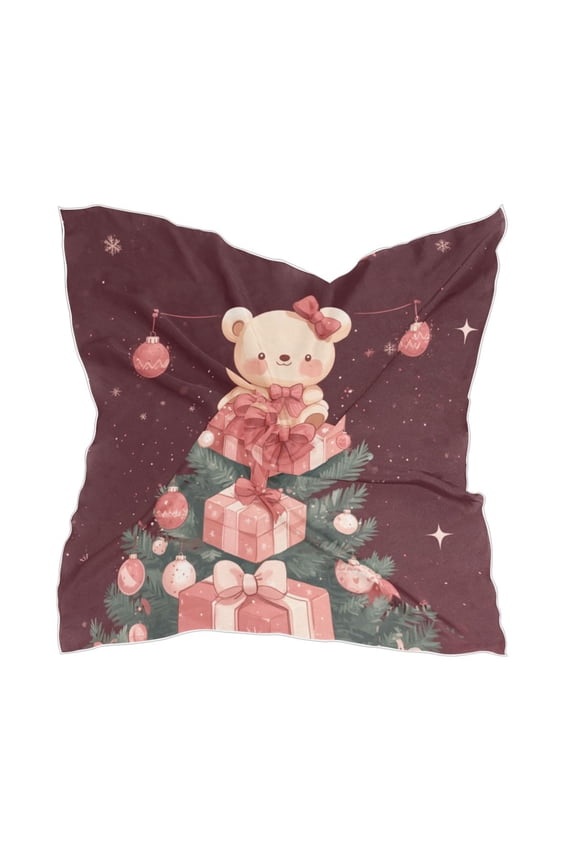 Pink Teddy Bear Square Silk Scarf, 23.6223.62in Polyester Simulated Silk Satin Scarf Tops for Women Head Wraps Shirt Bandana Curly Hair Tie Headband Headscarf