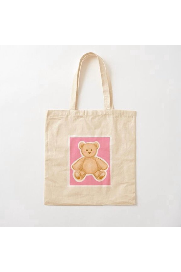 Pink Teddy Canvas Tote Bags, Reusable Shopping Bag