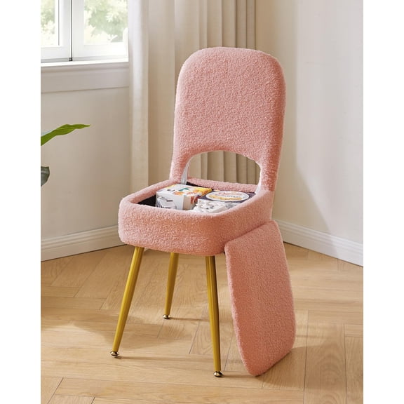 Pink Teddy Velvet Square Ottoman, Storage Folding Backrest | Best Value | 4 Anti-Slip Metal Legs for Living Room Makeup