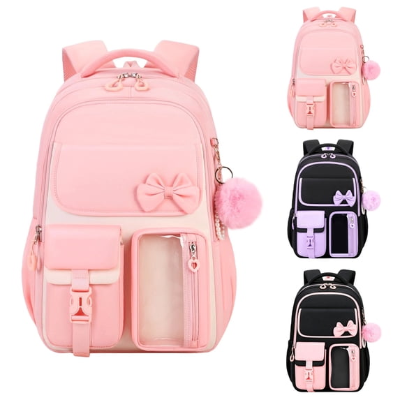 Pink Teenage Backpack, Elementary/Middle/High Schoolbag, Multi-Compartment Water-resistant Cute Bookbag