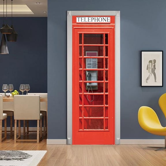 Pink Telephone Booth Door Sticker Removable Cute Kawaii Door Wallpaper Murals Peel and Stick for Girls Bedroom Decor Aesthetic