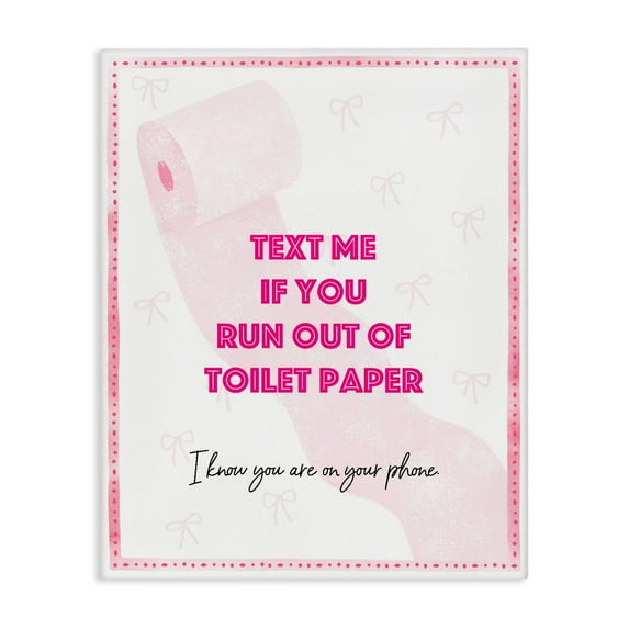 Pink Text for Toilet Paper Canvas Wall Art, design by Ziwei Li
