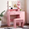 thumbnail image 1 of Pink Textured Particle Board with Melamine Coating Vanity Set with 1 Drawer, 1 Door, and 3 Shelf Layers, featuring Three-Tone Dimmable Globe Bulb Lamp, 1 of 9