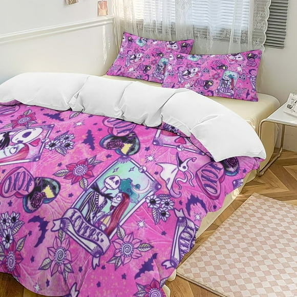 Pink The Nightmare Before Christmas Comforter Set Soft 3 Pcs Full Bedding Sets Thicken for All Season, 1 Comforter 79"x90", 2 Pillow Shams 20"x30"