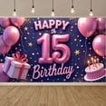 thumbnail image 1 of Pink Theme 15th Birthday Banner Gold Stars Sweet 15 Display Pink Balloons Gift Box Happy 15 Backdrop for 15th Birthday Party Teenage Party Birthday Celebration, 1 of 4