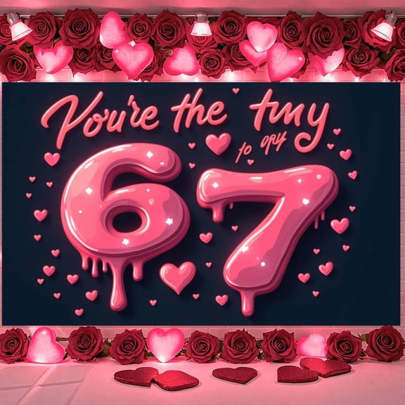 Pink Theme You're the 6 to my 7 Banner Heart Design Celebration Display Star Pattern Colorful Dots Friendship Backdrop for Friendship Party Anniversary Celebration Valentine's Day