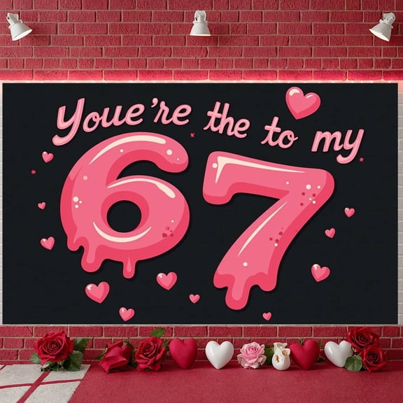 Pink Theme You're the 6 to my 7 Banner Heart Design Celebration Display Star Pattern Colorful Dots Friendship Backdrop for Friendship Party Anniversary Celebration Valentine's Day