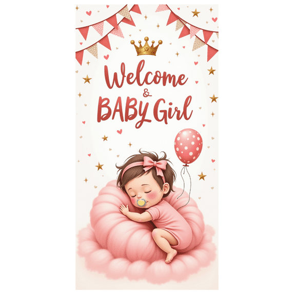 Pink Theme Baby Girl Welcome Banner Cotton Decoration Baby Shower Banner for New Parents Party