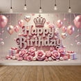 thumbnail image 1 of Pink Theme Banner Royal Crown Princess Backdrop Pink Roses Sparkling Letters Glamorous Party Backdrop for Birthday Party Girls' Birthday Indoor Decoration, 1 of 9