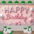 thumbnail image 1 of Pink Theme Banner Silver Balloon Birthday Party Banner Butterfly Accent Heart Decoration Celebration Backdrop for Birthday Party Girls Party Photo Shoot, 1 of 9