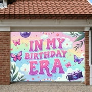Pink Theme Birthday Banner Butterfly Pattern Party Backdrop Rainbow Floral Decor Celebration Display for Birthday Party Girls Party Photo Background