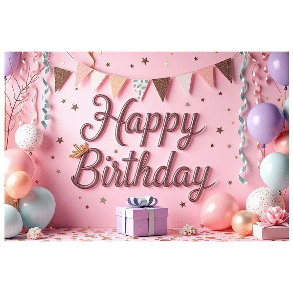 Pink Theme Birthday Banner Colorful Balloons Happy Birthday Backdrop for Birthday Party Photo Shoot Celebration