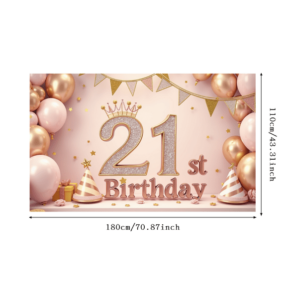 Pink Theme Birthday Banner Decorative Design Age 21 Party Backdrop for Celebration Indoor Decoration Event Decoration Birthday Party