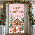 thumbnail image 1 of Pink Theme Christmas Banner Gingerbread House Design Holiday Backdrop Snowflake Accent Candy Cane Xmas Display for Christmas Party Indoor Decoration Family Reunion, 1 of 9