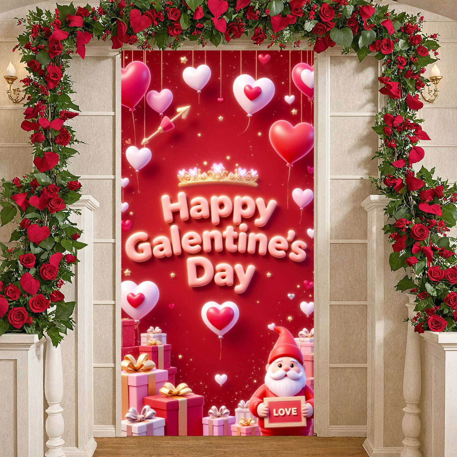 Pink Theme Galentine Banner Red Hearts Friendship Display Gold Stars ...