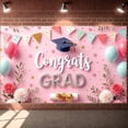 thumbnail image 1 of Pink Theme Graduation Banner Colorful Balloons Grad Display Gold Stars Floral Decor Congrats Backdrop for Graduation Party College Grad Graduation Ceremony, 1 of 3
