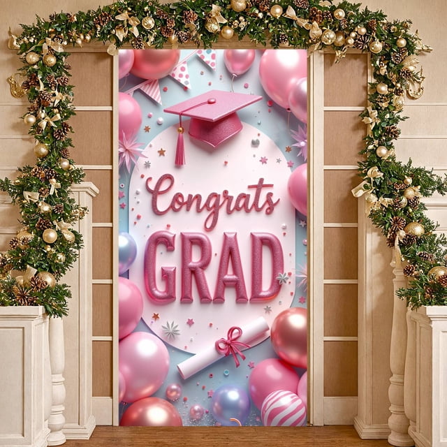 Pink Sign Grad Example Pink Theme Graduation Banner Glitter Design Congrats Grad Display Grad ...