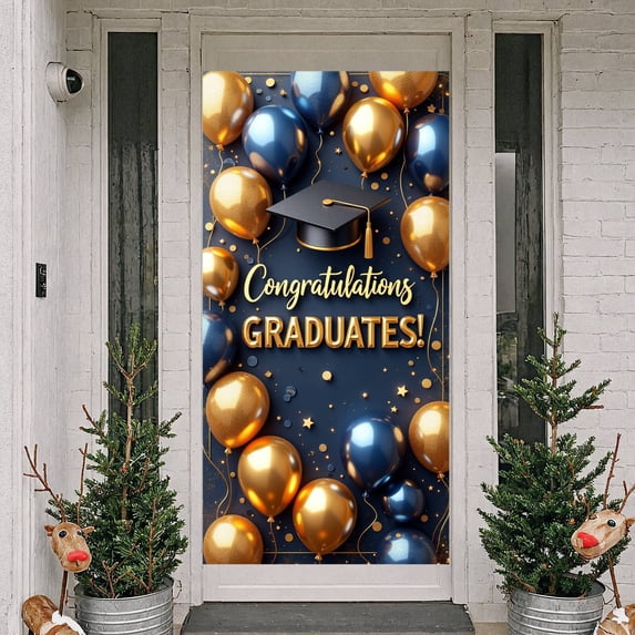 Pink Theme Graduation Banner Gold Decorative Grad Party Backdrop Pink Balloons Golden Stars Graduation Background for Graduation Party Graduation Ceremony Grad Photo Shoot