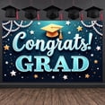thumbnail image 1 of Pink Theme Graduation Banner Gold Stars Congrats Display Glitter Design Pink Balloons Grad Backdrop for Graduation Ceremony College Graduation Grad Party, 1 of 9