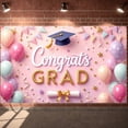 thumbnail image 1 of Pink Theme Graduation Banner Gold Stars Congrats Display Glitter Design Pink Balloons Grad Backdrop for Graduation Ceremony College Graduation Grad Party, 1 of 9