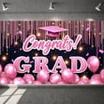 thumbnail image 1 of Pink Theme Graduation Banner Graduation Cap Congrats Display Sparkling Decor Pink Balloons Grad Backdrop for Graduation Party College Graduation Graduation Photo Shoot, 1 of 9