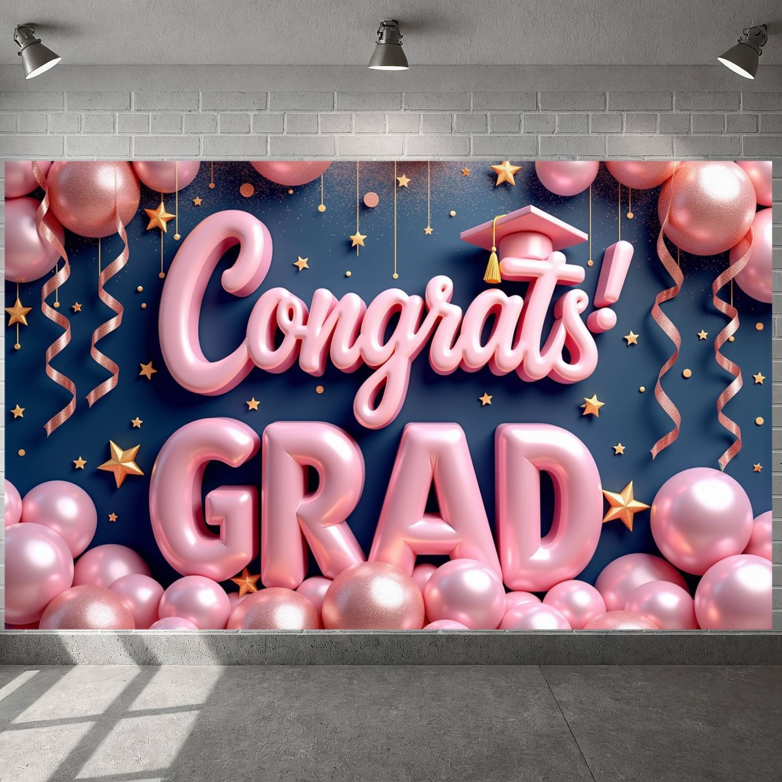 Graduationa Signs Pink Pink Theme Graduation Banner Graduation Cap Design Congrats Display ...