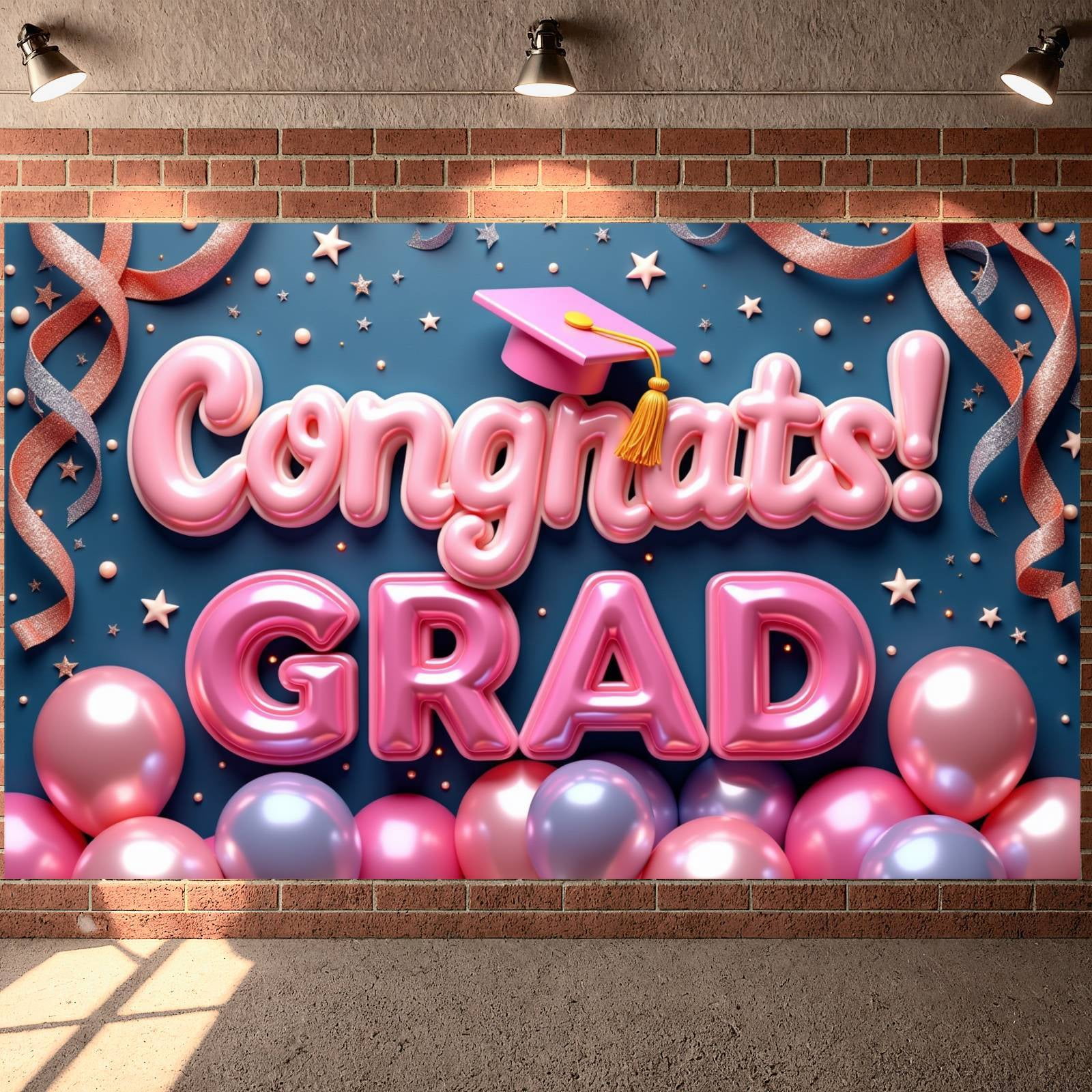 Pink Theme Graduation Banner Graduation Cap Design Congrats Display ...