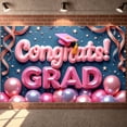thumbnail image 1 of Pink Theme Graduation Banner Graduation Cap Design Congrats Display Pink Balloons Gold Stars Grad Backdrop for Graduation Party College Graduation Graduation Photo Shoot, 1 of 9