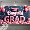 thumbnail image 1 of Pink Theme Graduation Banner Graduation Cap Design Congrats Display Pink Balloons Gold Stars Grad Backdrop for Graduation Party College Graduation Graduation Photo Shoot, 1 of 9
