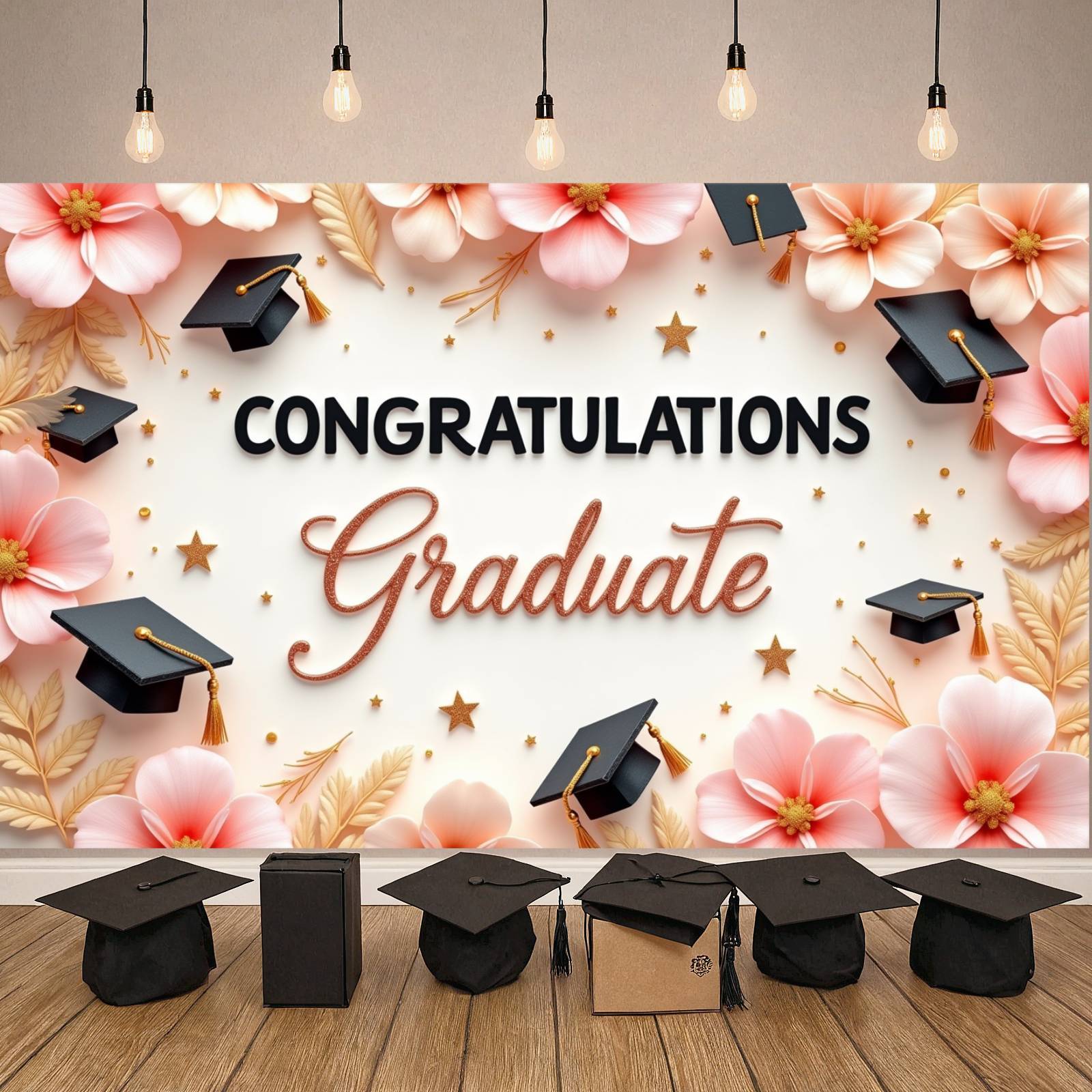 Graduation Pink Pattern Border Pink Theme Graduation Banner Graduation Cap Design Grad Party Display ...