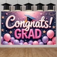 thumbnail image 1 of Pink Theme Graduation Banner Graduation Cap Grad Backdrop Colorful Balloons Congrats Lettering Graduation Background for Graduation Party College Graduation Photo Shoot, 1 of 9