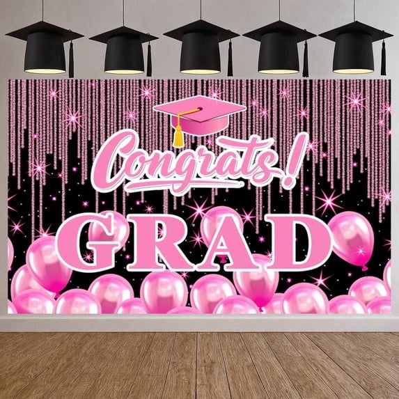 Graduation Program Example Pink Pink Theme Graduation Banner Sparkling Design Congrats Grad Display ...