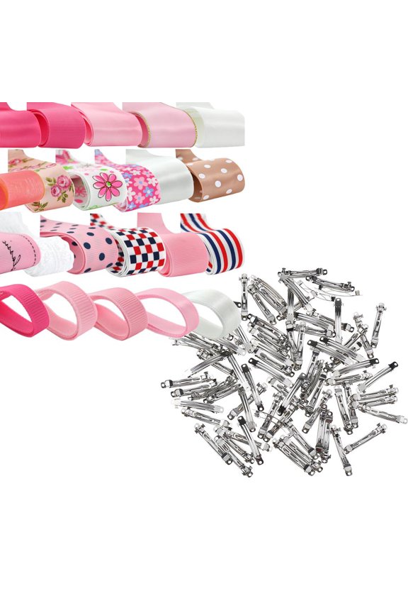Pink Theme Grosgrain Ribbon Lots 22 Styles Craft Bow And 58MM FRENCH BARRETTE HAIR CLIPS SLIDES Decorations