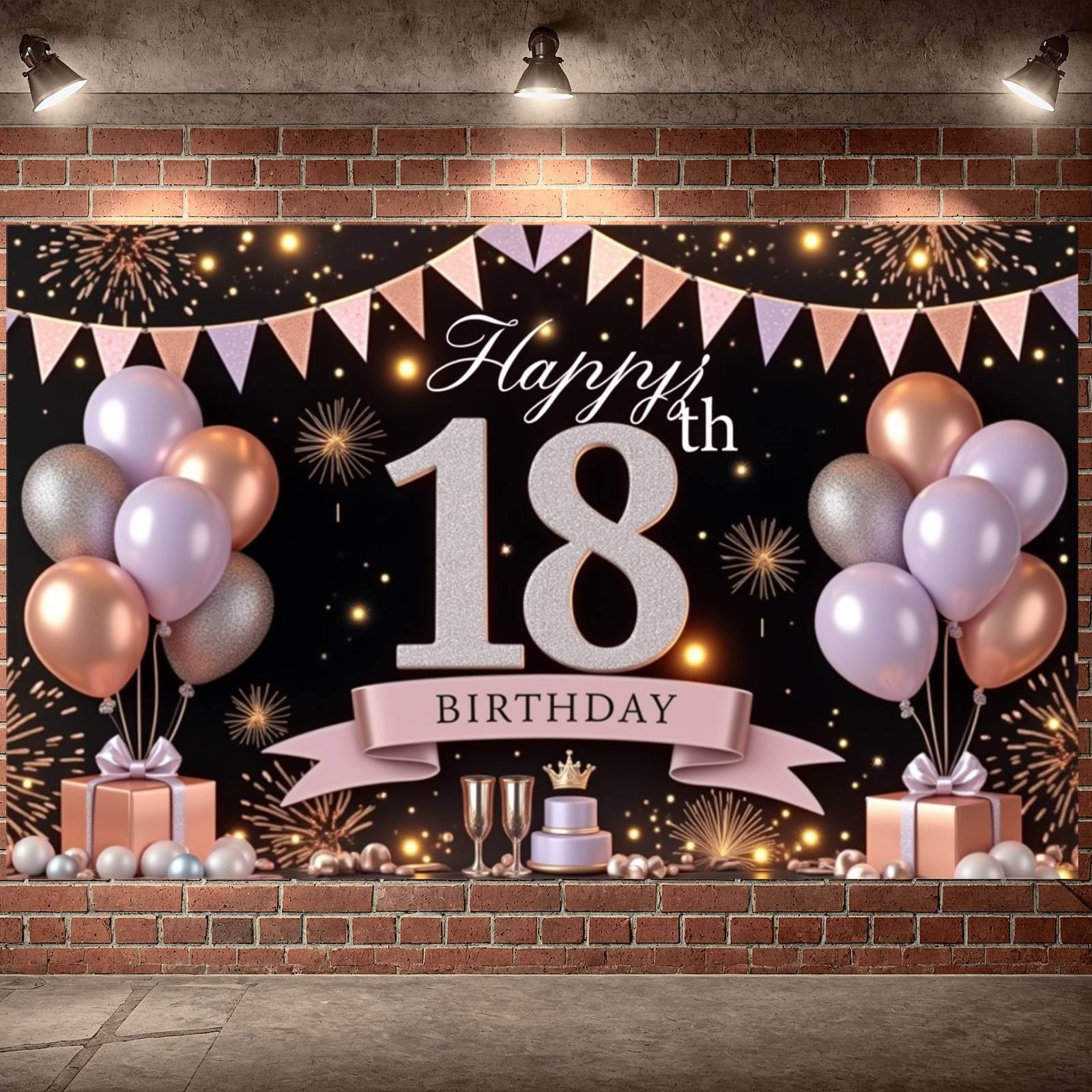 Pink Theme Happy 18th Banner Gold Sparkle 18th Birthday Display Balloon — free download