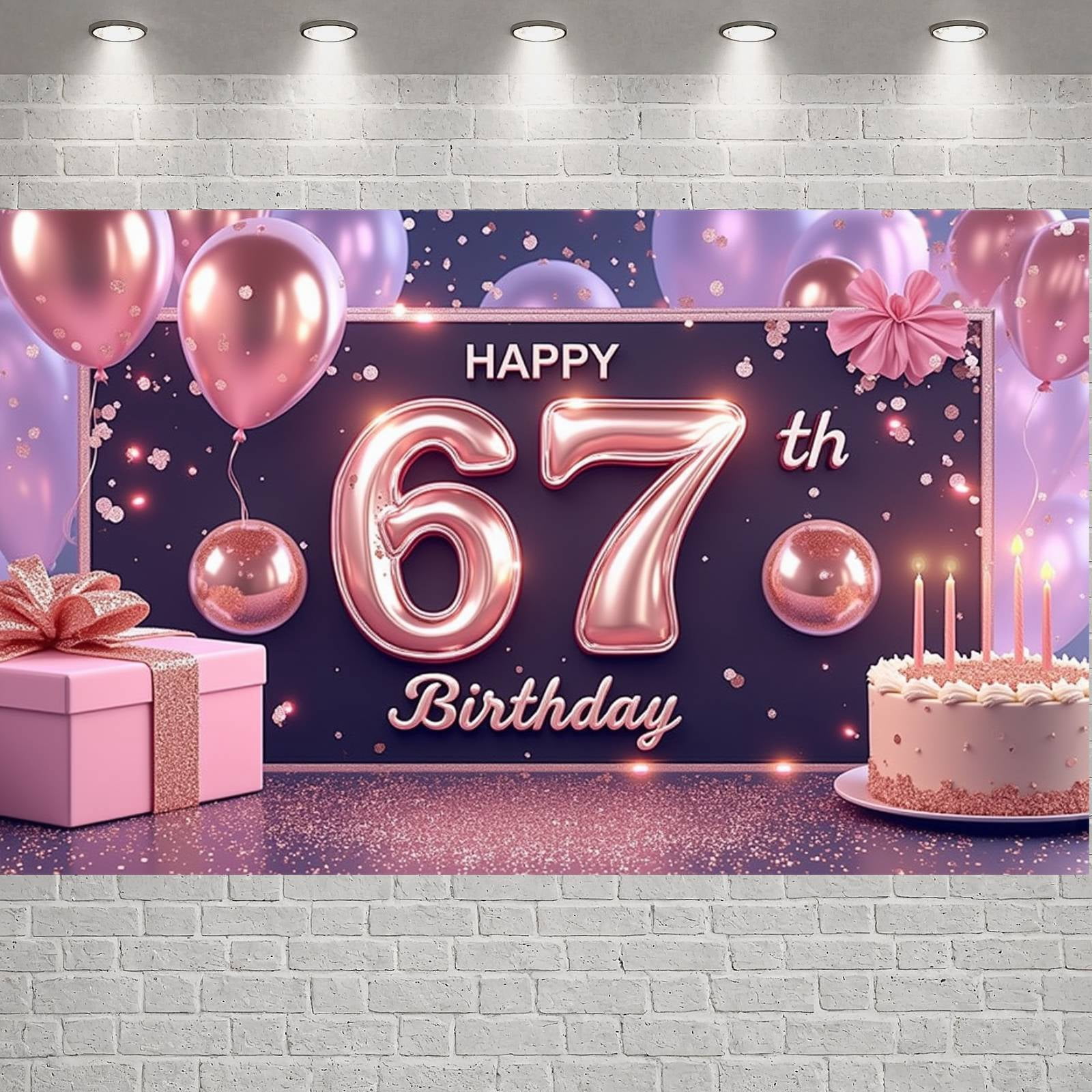 67th Pink Theme Happy 67th Birthday Banner Rose Gold Glitter 67th Birthday ...