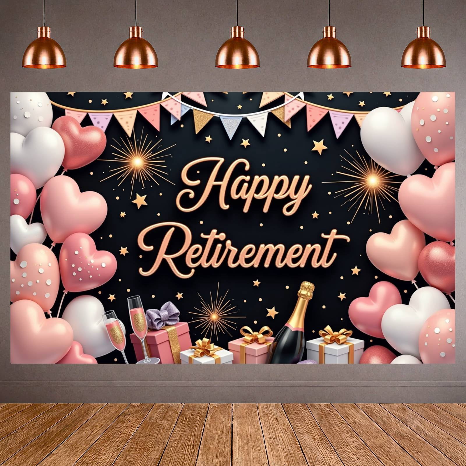 Retirement Program Sample Backdrop Pink Theme Happy Retirement Banner Gold Decor Retirement Party Display ...