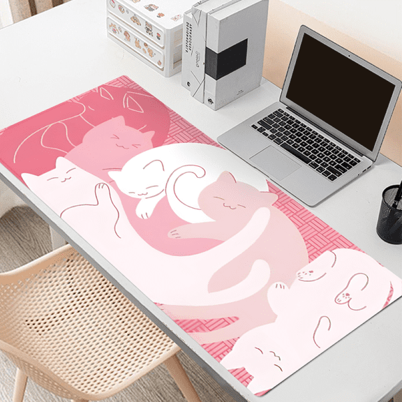 Pink Theme Mouse Pad Sleeping Cats Mouse Pad with Grid Pattern Design Extra Large Mouse Pads for Computer Setup Cute Style Mouse Pads for Office Decor Desk Mat for Girls Gift