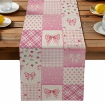 Pink Theme Table Runner, Cute Bow Love Roses Plaid Polka Dot Patchwork Retro Washable Kitchen Table Runners Dress Scarves for Dining Table Decorations Party, 18x72in