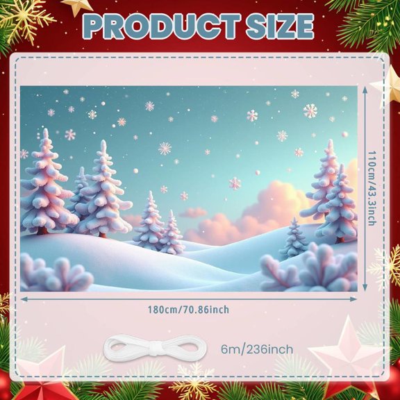 Pink Theme Winter Banner Snowflake Design Christmas Banner Christmas Tree Pattern Winter Snow Scene Banner for Christmas Party Winter Celebration Holiday Decoration