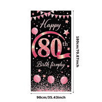 Pink Themed 80th Happy Birthday Banner with Balloons Stars and Bunting Background Party Decoration Photography Prop Birthday Party Supplies Photo Backdrop Decor for Celebration Event Decorations