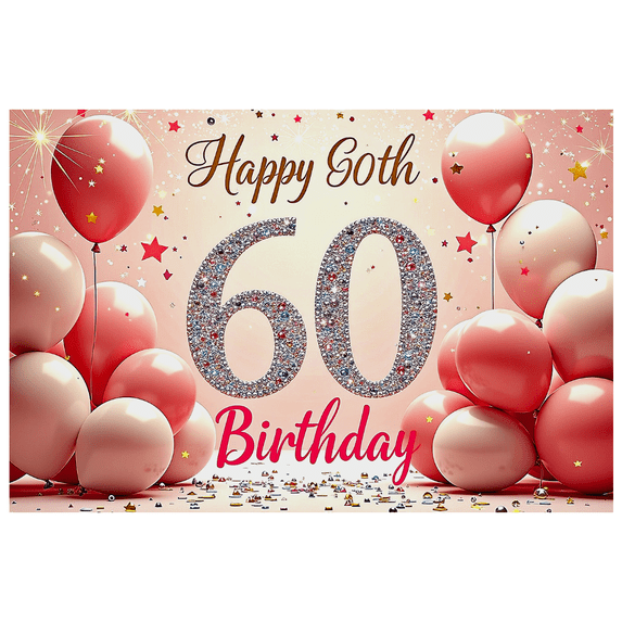 Pink Themed Glittery 60th Birthday Banner Background Decorations for Birthday Party Photography Props Backdrop Party Supplies Celebrations Decor